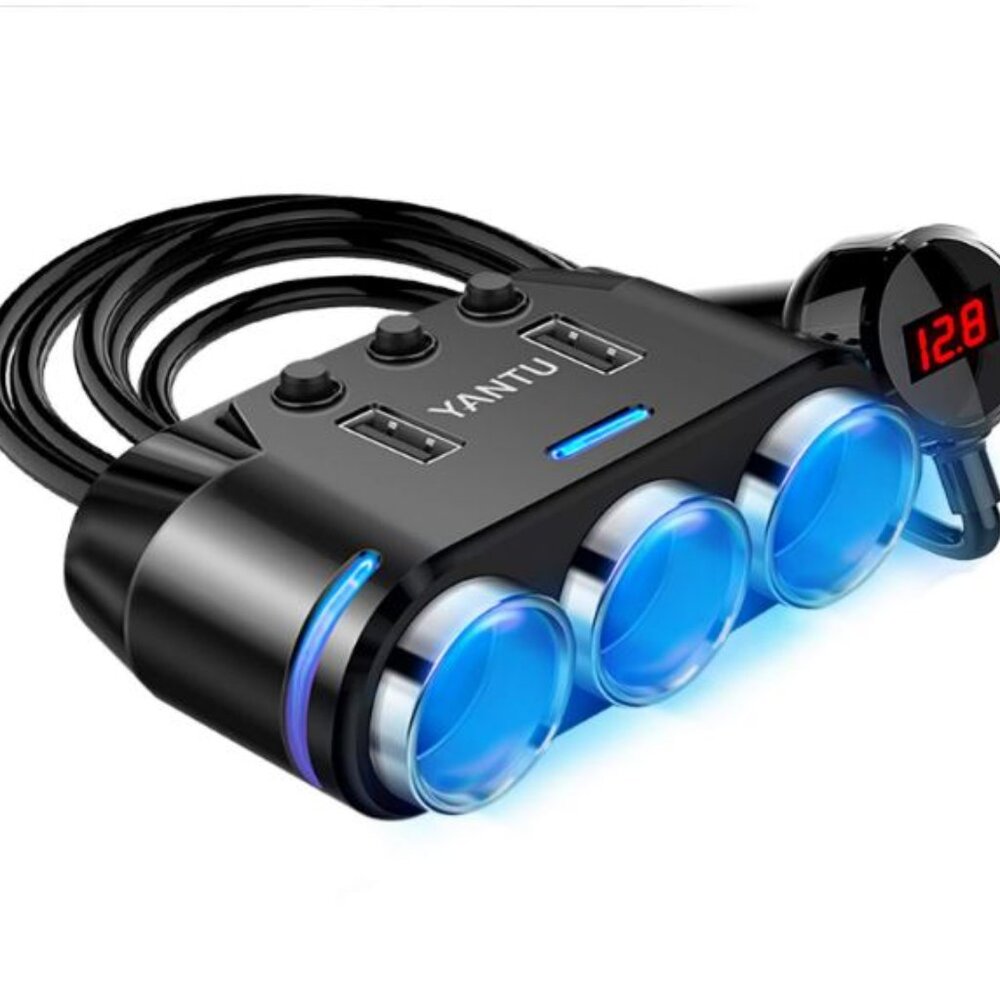 YANTU Cigarette Lighter Adapter & Splitter with 150W 3-Sockets & LED Ambient - Picture 2 of 5